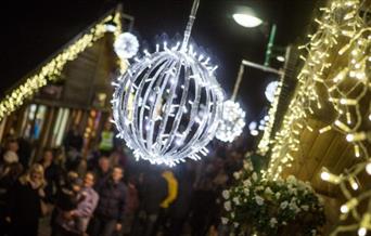 Christmas decorations lit up at The Trentham Estate