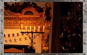 Candlelight next to a fireplace