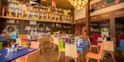 Plenty of seating in the restaurant with family booths as well.