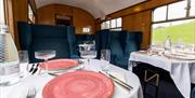 One of the dining trains of Churnet Valley Railway, ready for service with white tablecloths and beautiful china and cutlery