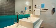 One of the clean, modern bathrooms