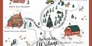 Illustrated map of Oakleys Farm's North Pole Elf Village Christmas experience.