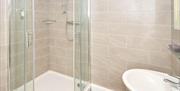 The bathroom in Room 3 at The Royal Oak, showing the sink and shower