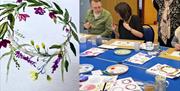 Water colour art work and group of people creating painting